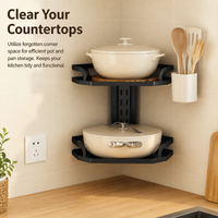 Wall-Mounted Corner Pot Rack, 2-Tier Carbon Steel Multi Tier Pot Rack, Adjustable Pot Organiser for Kitchen Storage, 32.8cm Width