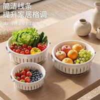Modern Round Dual-Layer Colander with Fruit Bowl, PP, White, Large and Small Sizes
