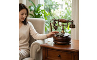 Rotary Dial Telephone Wood-Look Antique Style Telephone Antique Style Phone Decorative Nostalgic for Decorators, Desk, Study