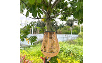 Open Slatted Solar Hanging Lantern Metal Frame Solar Rattan Lantern Arched Handle Wireless for Garden, Yard, Campsite, Balcony