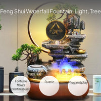 Feng Shui Desktop Waterfall with LED Mist and Resin Design