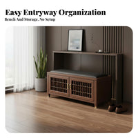 New Chinese design Upholstered Shoe Changing Stool durable Wood Frame Upholstered Shoe Rack Seat High Load Capacity Entrypath Bench Easy to Clean for Homeowners, Families, Adults, Foyer, Living Room, Bedroom, Closet