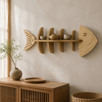 fishes Shaped Wall Shelf Decorative Wooden Shelf with fishes Design Coastal Furniture for Living Room