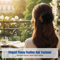 Peony Flower Feather Hair Grip Bun Fastener, Elegant High-End Fashion Accessory