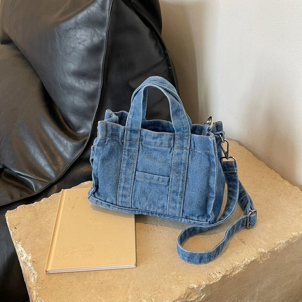 Travel Bag and Shoulder Bag for Casual Daily Use, Crossbody Bag for Women with Polyester Lining, Soft Canvas Bag and Denim Tote Bag, 1 Pack