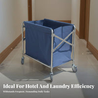 Heavy Duty Hotel Service Trolley High Capacity Commercial Laundry Cart 360° Swivel Casters Stainless Steel Laundry Bin Quiet Wheels for Housekeepers, Janitorial Personnel, Homeowners, Hospitality Industry, Nursing Homes, Dormitory