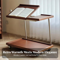Retro Design Mobile Unit with Storage Multi-Functional Split-Top Rolling Table Space-Saving Household Furniture Lockable Wheels for Apartment Dwellers, Distant Workers, Musicians, Living Room, Small Areas, Bedroom, Home Office