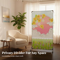 Floral Print separater Oil Painting and aesthetic Multi-Panel Folding separater Foldable Design Room Partition for Renters, Students, Bedroom, School, Restaurant