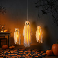 3 Pieces Hanging Spirit Cats Warm Spirit Cat with Glowing Light Translucent for Porch, Entryway, Creepy Home
