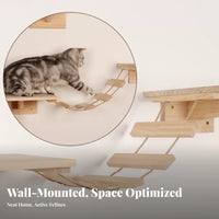 Wooden Cat Climbing Frame Solid Wood Wall Mounted Cat Shelves Space Saving for Apartment Dwellers, People with Small Apartments, Indoors, Living Room