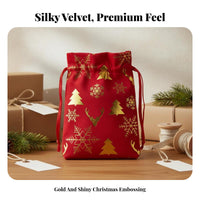 Festive Design Velvet Drawstring Bag Reusable Christmas Gift Bag Long-Lasting for Party Planners, Crafters, Stocking Stuffers, Weddings