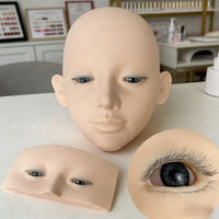 Eyelash Extension Practice Head with Liftable Eyelids, Three-Layer Lashes, Beginner Single Tweezers Training Head Model