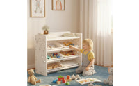 Multi-Functional Kids Toy and Book Storage Unit Multifunctional Kids Bookshelf and Toy Storage Polished Edges Toddler Bookcase with Bins Large Capacity for Toddlers, Infants, Bedroom