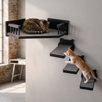 Wall-Mounted Cat Climbing Shelf with Solid Wood Steps and Bed, Space-Saving Design for All Seasons