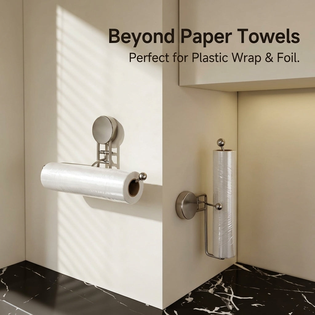 Cupboard Roll Holder and Under Cabinet Dispensing Paper Towel Stainless Steel Kitchen Mount with Vacuum Adsorption