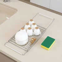 Extendable Dish Rack and Retractable Bowl Drainage Rack, Carbon Steel Dish Drainer, Space Saving Over Sink Home Storage for Various Sinks