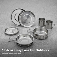 8 Pieces Compact 8 Piece Camping Cookware Set Lightweight Camping Cookware Set Long-Lasting for Campers, Families, Hiking, Travel, Picnic