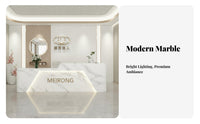 Modern Imitation Marble Reception Desk Light Luxury Design Salon Cashier Desk Easy to Clean LED Lighted Front Counter for Hotel Managers, Spa, Lobby