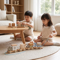 Pull-Along Toy Train Educational Wooden Train with Blocks Building Buildable for Toddlers, Playroom, Preschool