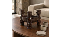 Glossy Finish Carved Figure Tray Dark Brown Sculptural Bowl Tray