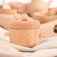 Toy Kitchen Set with Tray Wood Wooden Cooking Toy Set Realistic for Young Children, Preschool