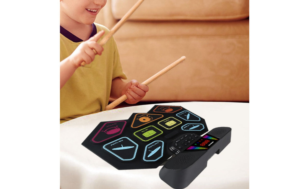 Rollup Electronic Drum Set Built-in Speakers Rollup Drum Kit Headphone Support Musical Instrument for Beginners, Home, Travel