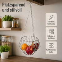 Foldable Metal Fruit Basket, 3-Tier Hanging Basket for Kitchen, Space-Saving, Modern in Silver, Perfect for Small Apartments
