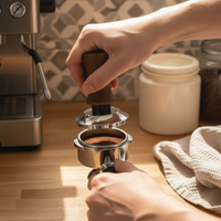 Espresso Coffee Tamper with Wooden Handle and Stainless Steel Base