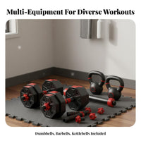 Non-Slip Grip Adjustable Dumbbell Set Ergonomic Foam Connector Dumbbell Barbell Combo Set Anti-Rolling Design Home Workout Equipment Floor-Friendly Plates for Men, Beginners, Dormitory