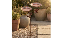 Vintage-Style Iron Bird Feeder Stake Copper-Brown Finish doubleDish Bird Feeder Shallow Round Bowls