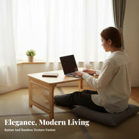 Space-Saving Foldable Rattandesign Table Multi-Purpose Foldable Chabudai Lightweight & Portable Floor Desk No Assembly Required for Apartment Dwellers, Telecommuting Workers, Bay Window, Small Areas, Tea Ceremony, Bedroom
