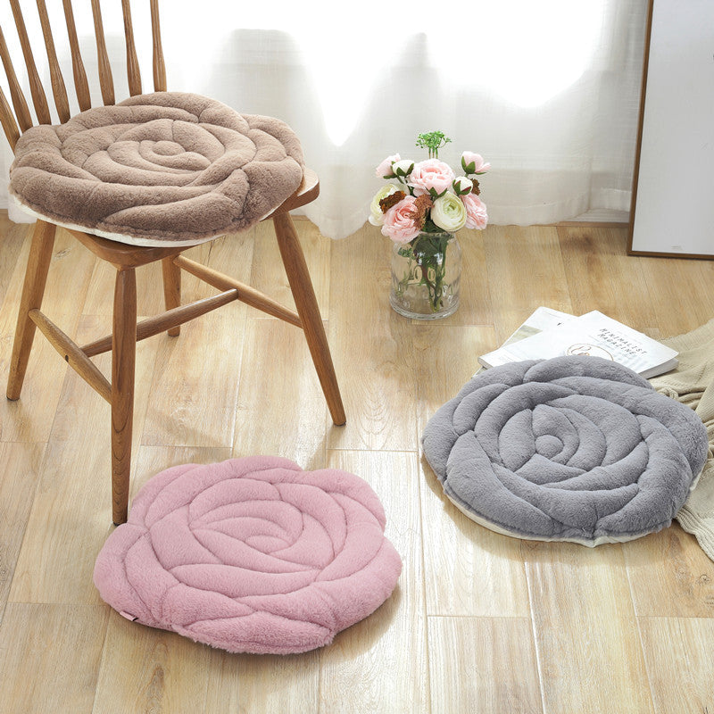 Plush Rose Flower Quilted Chair Cushion for Office Dining Home Tatami Floor