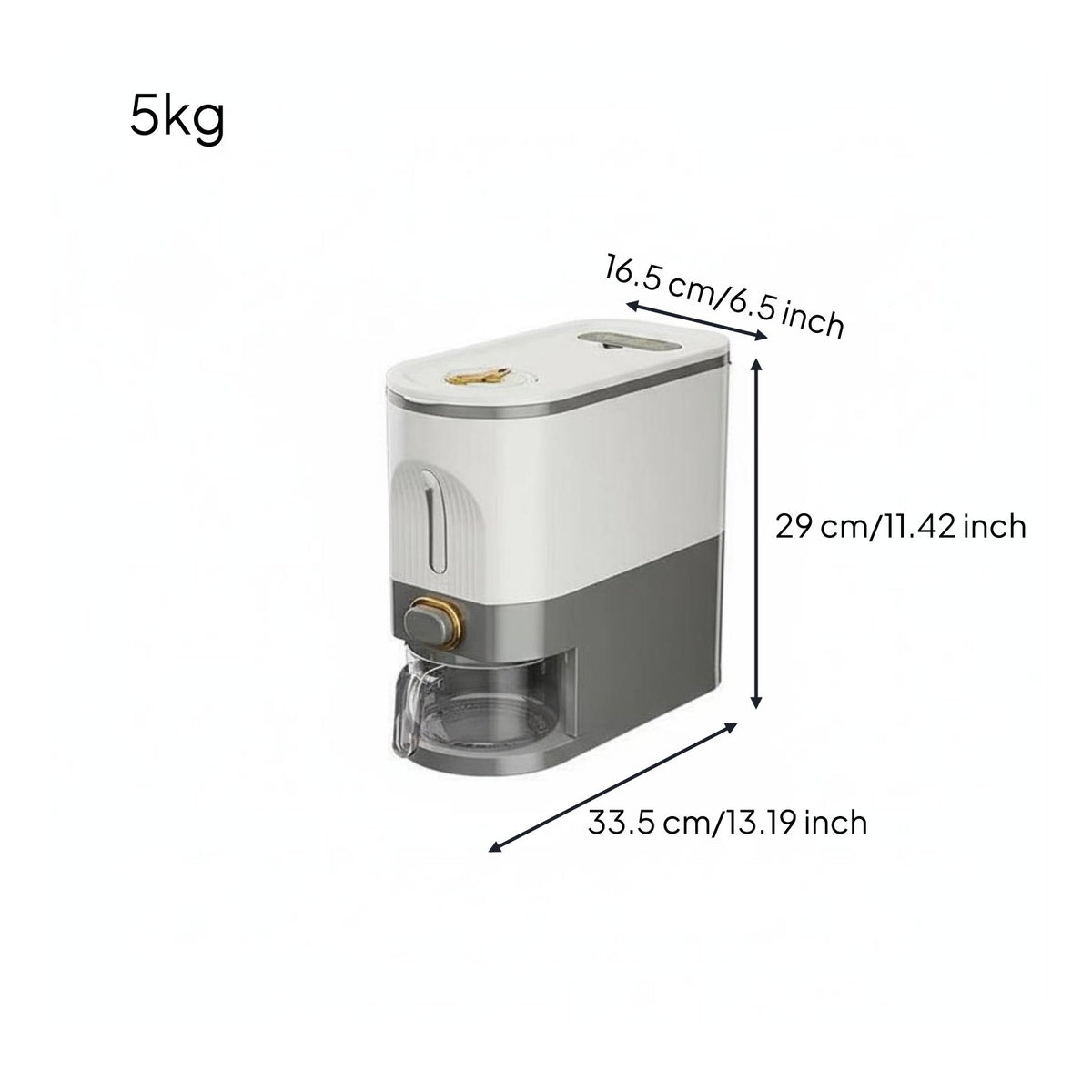 Single-Press Dispensing Rice Dispenser Moisture-Proof Sealed Rice Bin Slim Body for Countertop, Cabinet