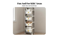 Multi-Tier Toy Storage Cart With Wheels Cartoon Storage Trolley Mobile Toy Bin Organizer Detachable Bins for Playroom, Preschool