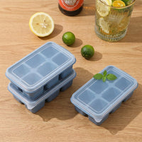 Baby Food and Ice Tray Set for Home Bar, Large Square Cube Tray with Lid and Soft Bottom for Easy Release, Pack of 6 Ice Box, Party Supplies