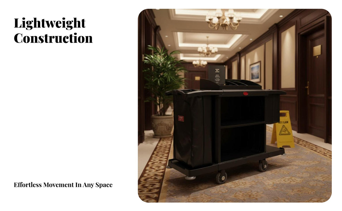 Room Service Trolley Wheeled Hotel Room Service Cart Multi-Compartment Hotel Housekeeping Cart for Janitors, Hotels, Office Buildings, Workplaces