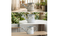 Watering Can with Floral Motif Galvanized Watering Can with Distressed Finish Metal Flower Pot Ribbed Planter Compact
