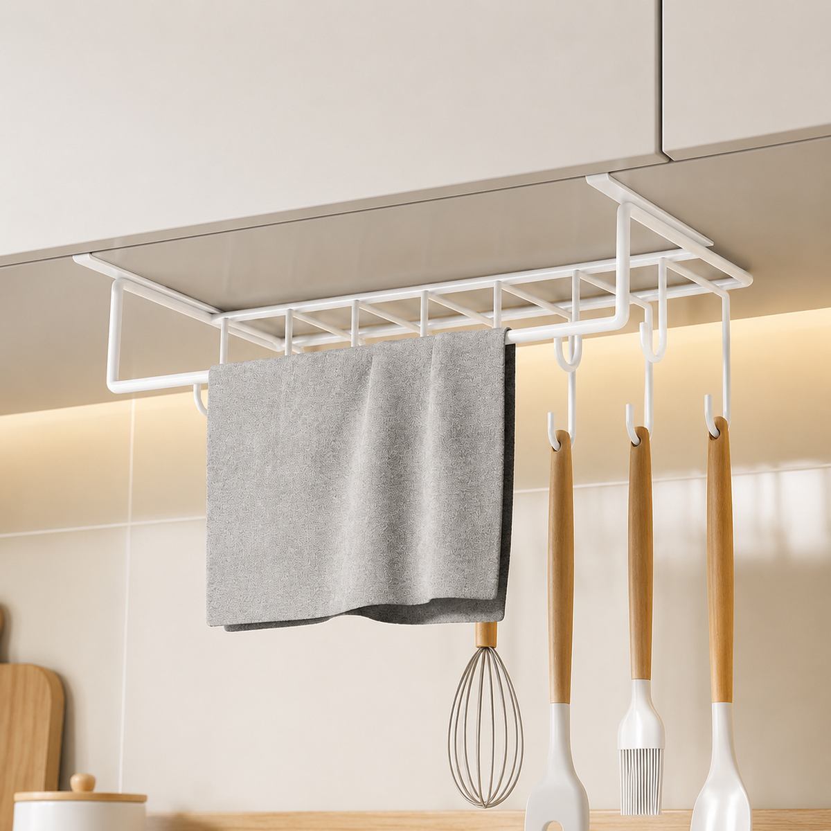 Kitchen Roll Holder for Kitchen, Modern Paper Roll Holder No Drilling, Hanging Kitchen Shelf for Pot Lids, Under-Cabinet Shelf