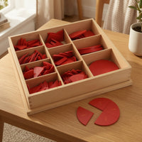 Wooden Tray with Fraction Pieces Hands-on Educational Fraction Teaching Aid Educational Learning Toy for Preschoolers, Teachers, Classroom