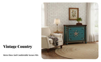 Country design 3-Drawer Painted Commode Distressed Finish Multi-Compartment Cupboard Vintage Design Chest of Drawers Floral and avian design for Interior Decorators, Homeowners, Families, Living Room, Bedroom, Entryway, Hallway