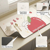 Dining Table and Sink Absorbent Mat for Kitchen Countertops, Quick Dry Stone Dish with Wooden Base for Household Use