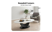 2 Pieces Modern Design Crescent Base Coffee Table Set Minimalist Design Living Room Furniture Easy to Clean Scratch-Resistant for Homeowners, Apartment Dwellers, Families, Home, Lounge Area, Bedroom, Office