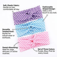 Bow Headband for Face Washing Makeup and Gym, Elastic fitness Workout Hair Band, Absorbent Cloth Striped Pattern Accessory for Ladies