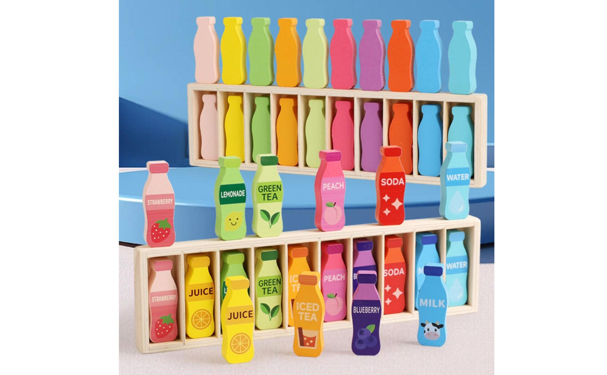 Memory Training Wooden Bottle Matching Game Reasoning Thinking Drink Bottle Brainteaser Toy Educational Color Matching Board Game Hand-Eye Coordinatio