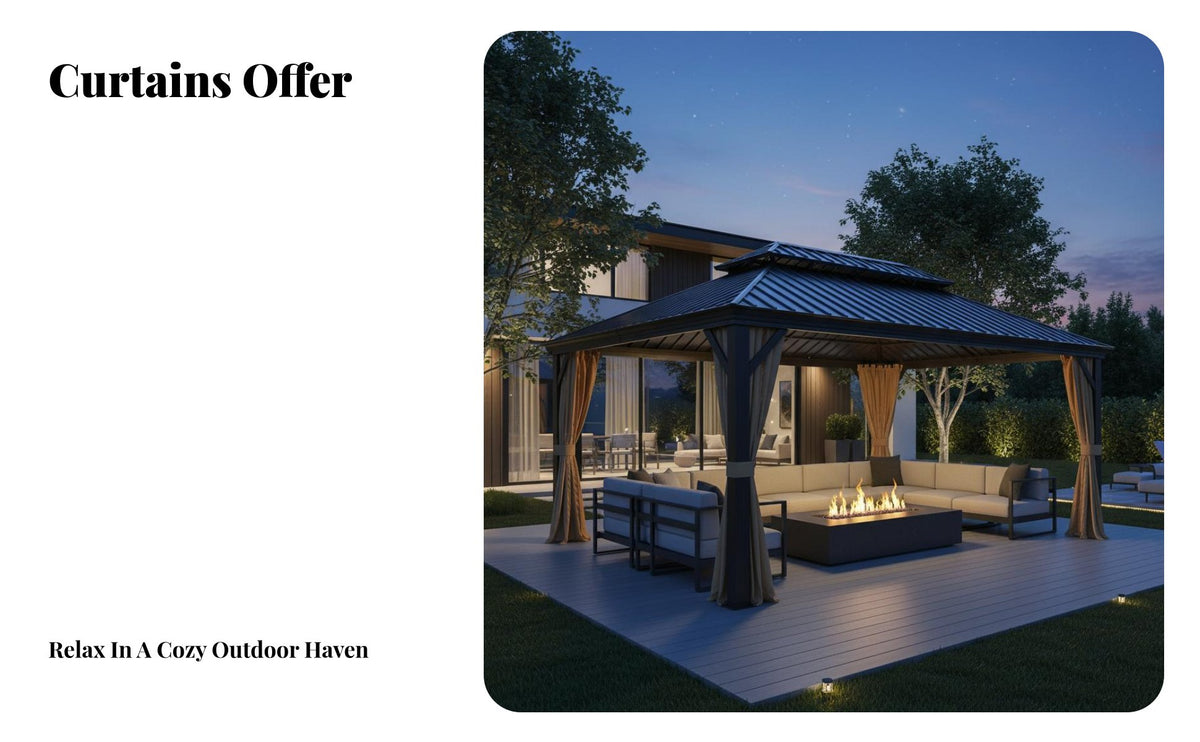Aluminum Frame Gazebo Rust-Resistant Rigid Roof Gazebo Waterproof Outdoor Canopy with Curtains for Party Hosts, Homeowners, Courtyard, Backyard