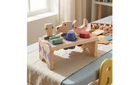 Natural Wood Finish Wooden Tool Bench Brightly Colored Tool Bench Toy Peg-and-Slot Construction Workbench Educational for Children