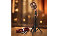 Height Adjustable Retro Vocal Device with Stand Desktop Wired Vocal Device with Tripod Metal Mic Stand Classic for Speakers