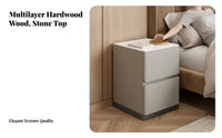 No Assembly Required Narrow 2-Drawer Bedside Cabinet Modern Minimalist design Nightstand Space-Saving Bedroom Furniture Sintered Stone Top for Apartment Dwellers, Homeowners, Students, Small Spaces, Next to Bed, Living Room, Hallway