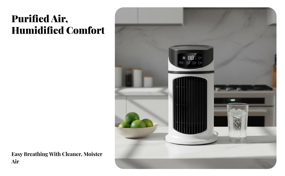 Water-Cooled Air Chiller Humidifier Versatile Function Desktop Air Chiller Portable USB Misting Fan for Office, Bedroom, Dorm Room