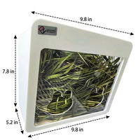 Bunny Hay Feeder with Low Mess Hay Box and Metal Hay Rack for Guinea Pigs, Clamp Fixation Cage Accessory, 25 × 13.3 × 19.8 cm, White